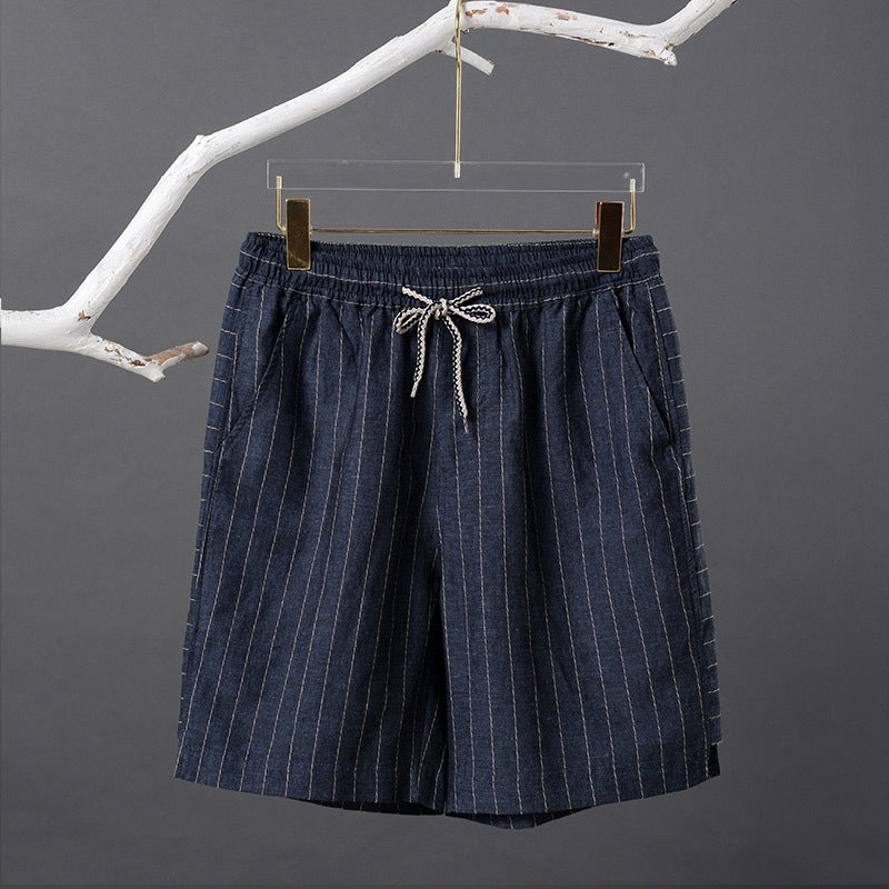 Bermuda de Linho Listrada Marcanzzi MZ946 em linho nobre com listras discretas, caimento impecável e acabamento premium para estilo e conforto.