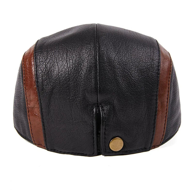 Boina Masculina Couro de Carneiro Marcanzzi MZ277 em preto e marrom, feita em couro legítimo com estilo retrô, conforto premium e acabamento elegante.