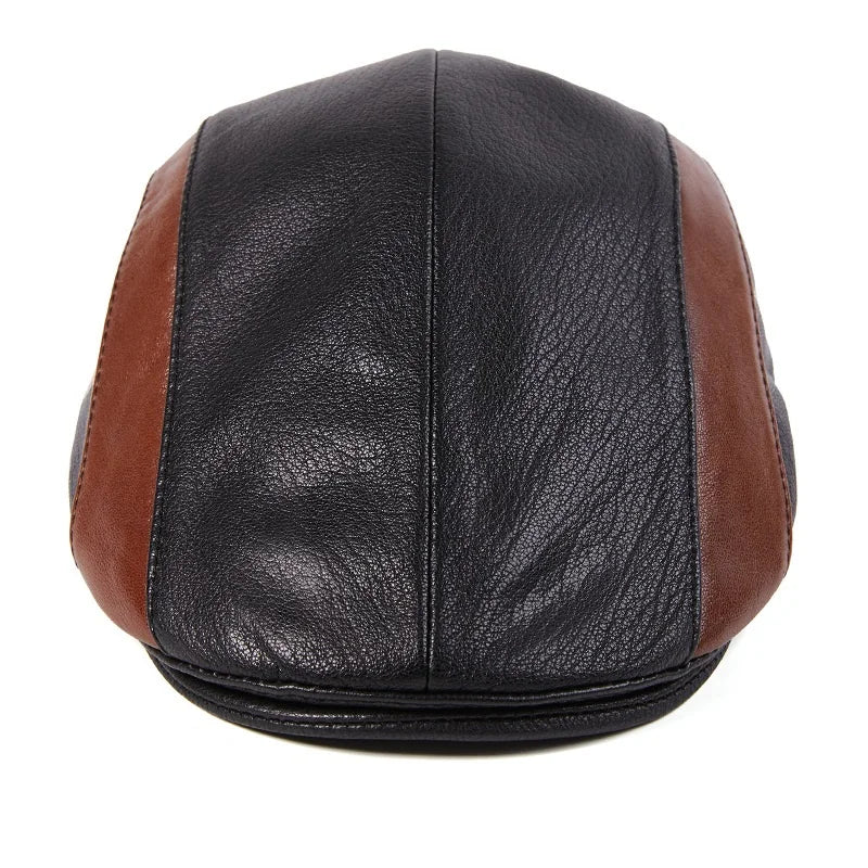 Boina Masculina Couro de Carneiro Marcanzzi MZ277 em preto e marrom, feita em couro legítimo com estilo retrô, conforto premium e acabamento elegante.