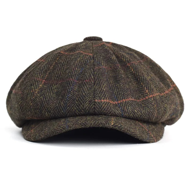 Boina Masculina de Lã Classic Marcanzzi MZ272 em lã e poliéster, estilo britânico, ajuste confortável e cores cinza, azul e marrom.