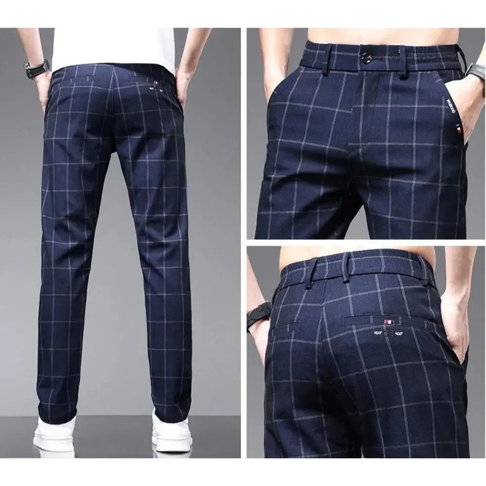 Calça Social Xadrez Masculina Marcanzzi MZ006: elegância e conforto com spandex e algodão. Ideal para eventos casuais e formais.