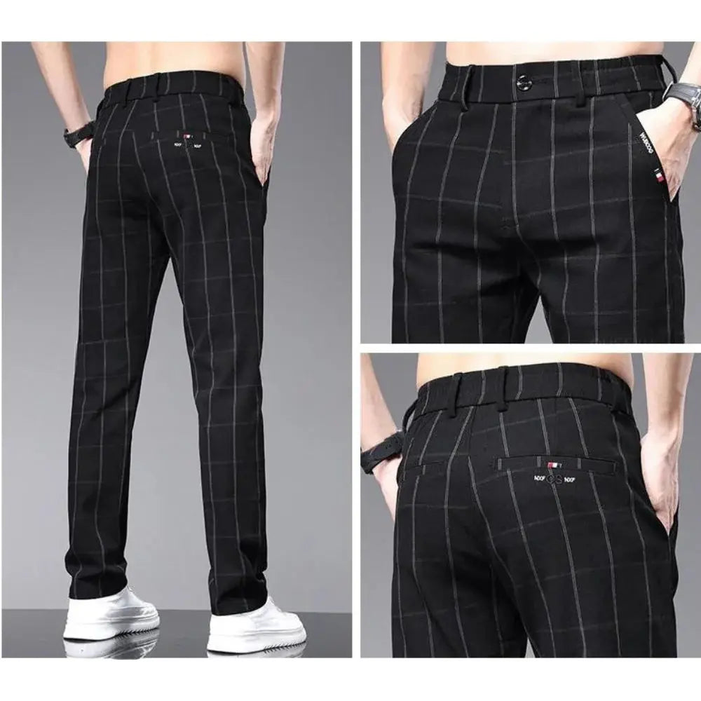 Calça Social Xadrez Masculina Marcanzzi MZ006: elegância e conforto com spandex e algodão. Ideal para eventos casuais e formais.