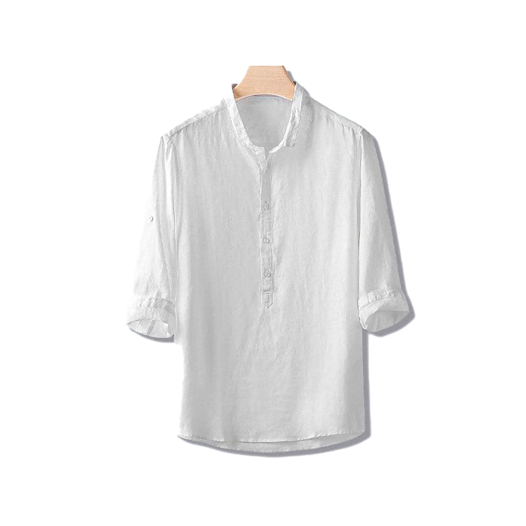 Camisa de Linho Marcanzzi Abravanel MZ563 feita em linho de alta qualidade, leve, fresca e elegante, perfeita para dias quentes com estilo.
