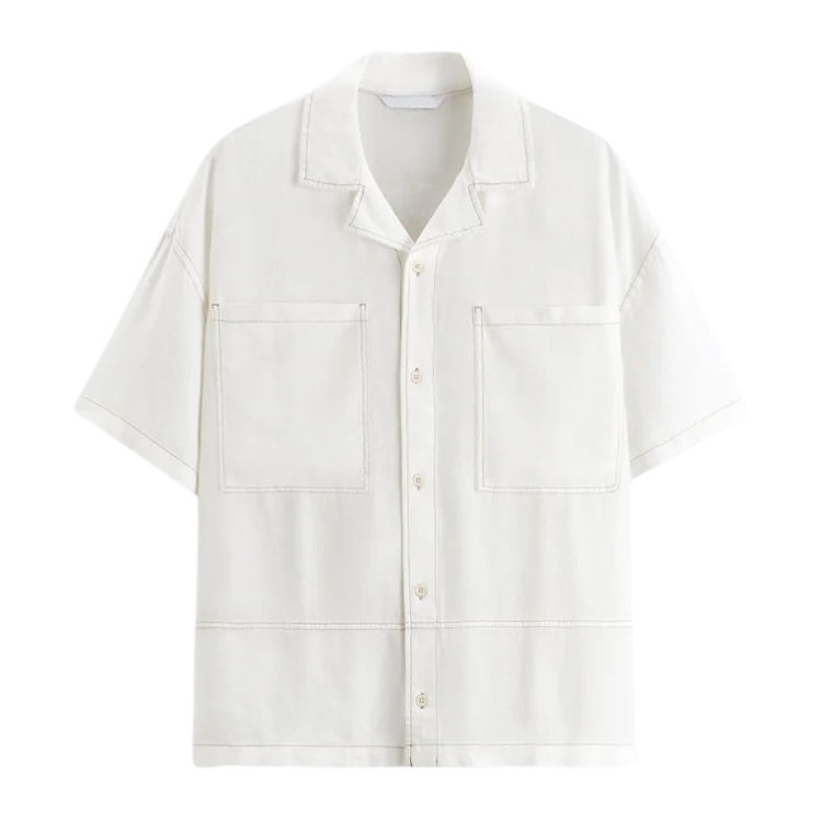 Camisa de Linho Masculina com Contraste Marcanzzi MZ791 confeccionada em linho premium, respirável e elegante, com caimento moderno e secagem rápida.