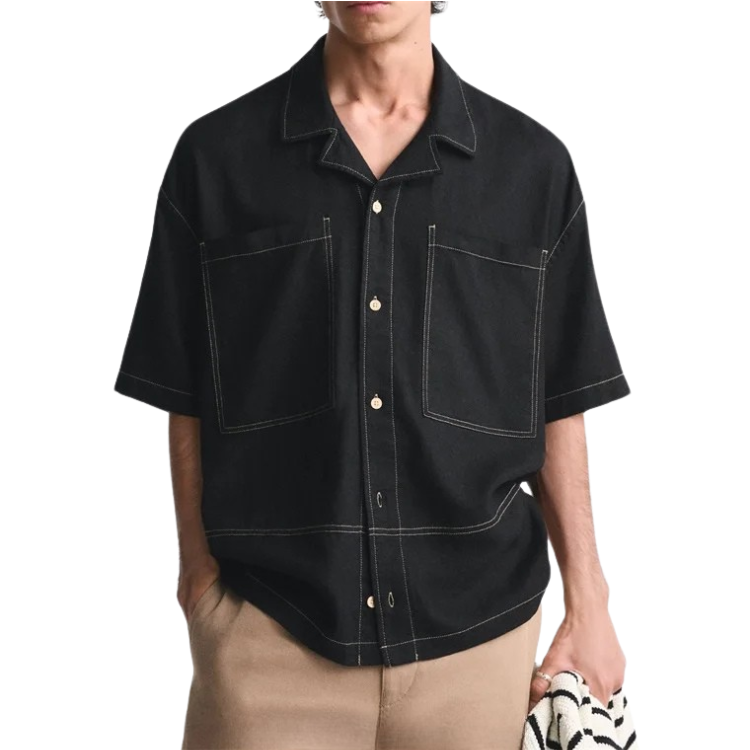 Camisa de Linho Masculina com Contraste Marcanzzi MZ791 confeccionada em linho premium, respirável e elegante, com caimento moderno e secagem rápida.