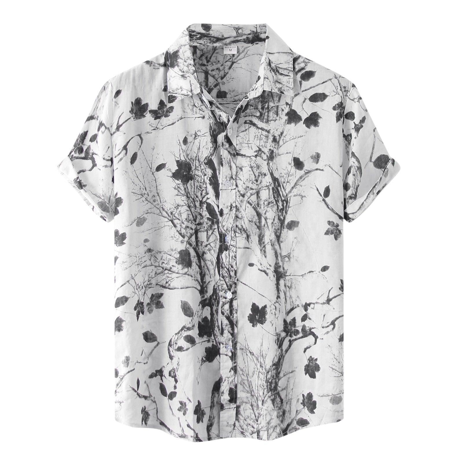 Camisa Manga Curta Estampada Marcanzzi Floral MZ569 branca com estampa floral preta, tecido leve e respirável, caimento confortável e moderno.
