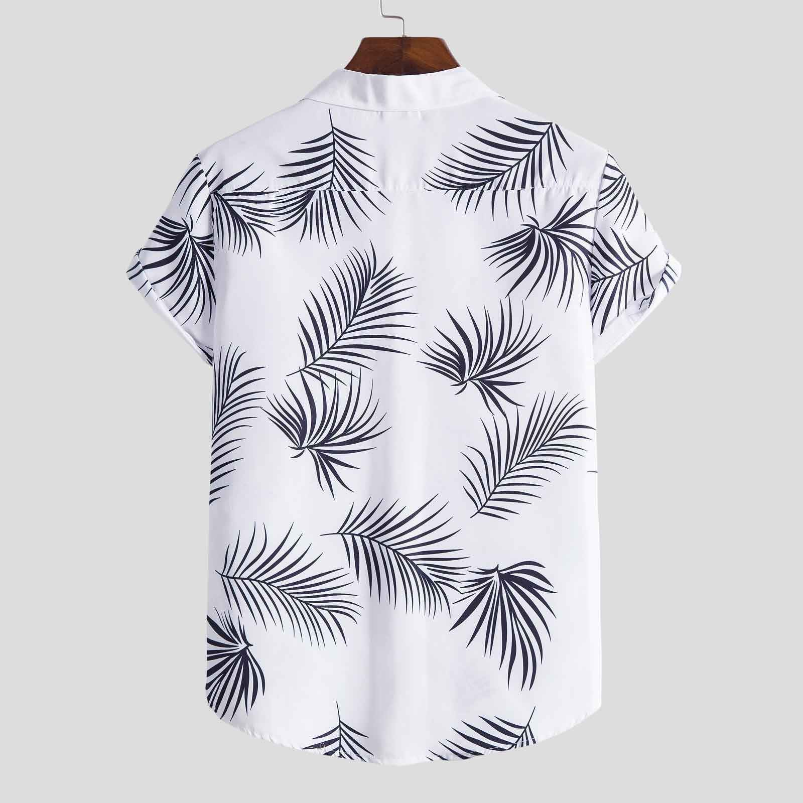 Camisa Manga Curta Marcanzzi Ipanema MZ579 branca com estampa tropical de folhas pretas, tecido leve e respirável, caimento confortável e moderno.