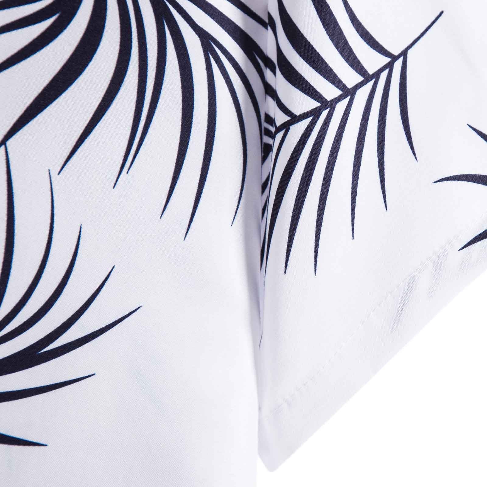 Camisa Manga Curta Marcanzzi Ipanema MZ579 branca com estampa tropical de folhas pretas, tecido leve e respirável, caimento confortável e moderno.