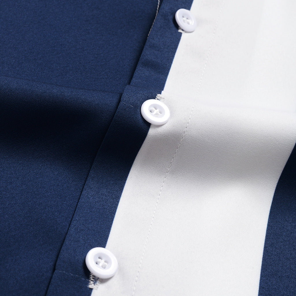 Camisa Manga Curta Marcanzzi Ocean MZ585 com listras verticais azul-marinho e branco, tecido leve, caimento confortável e design moderno versátil.
