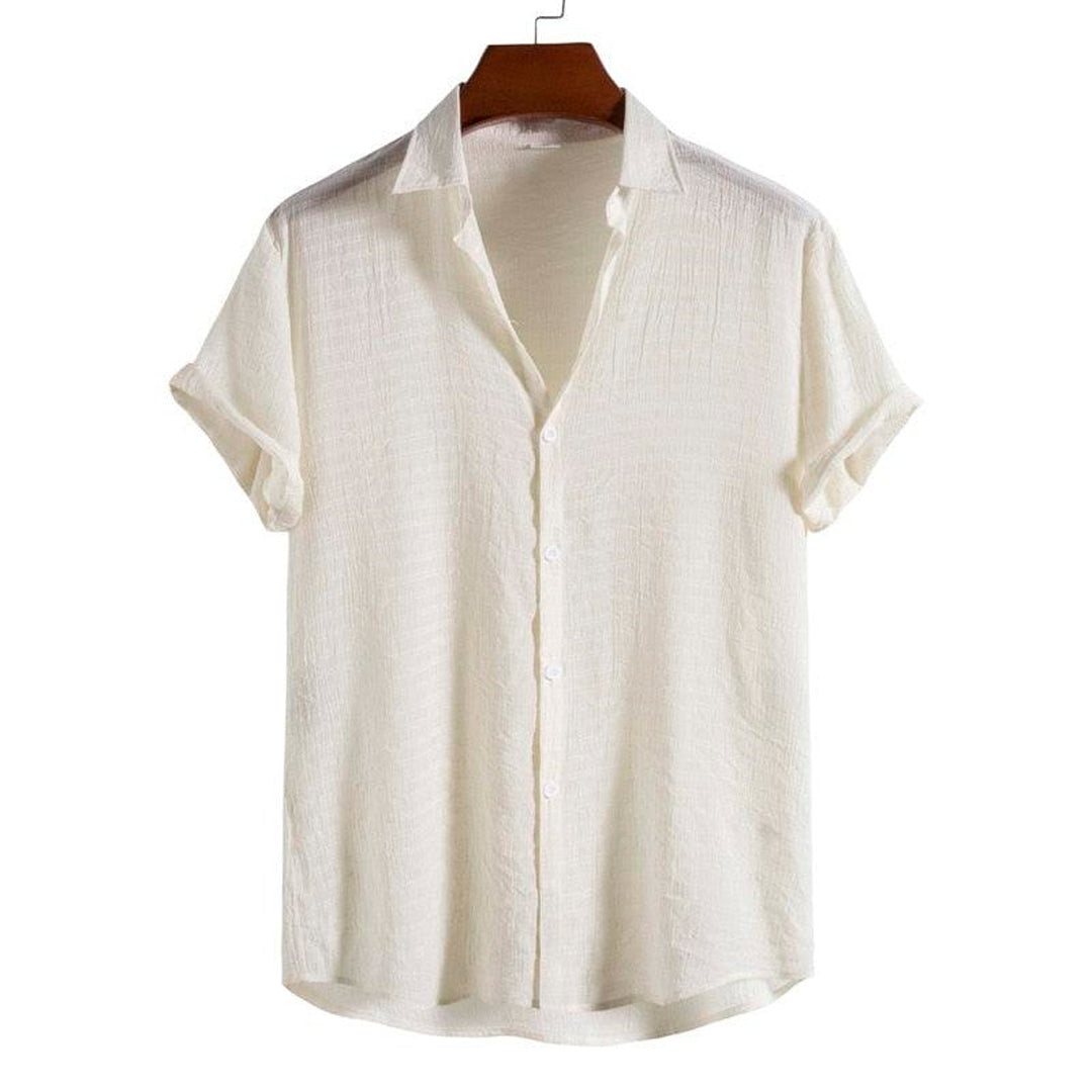 Camisa Manga Curta Marcanzzi Playa Off White MZ586 em tecido leve e respirável, design minimalista e caimento elegante para estilo casual sofisticado.