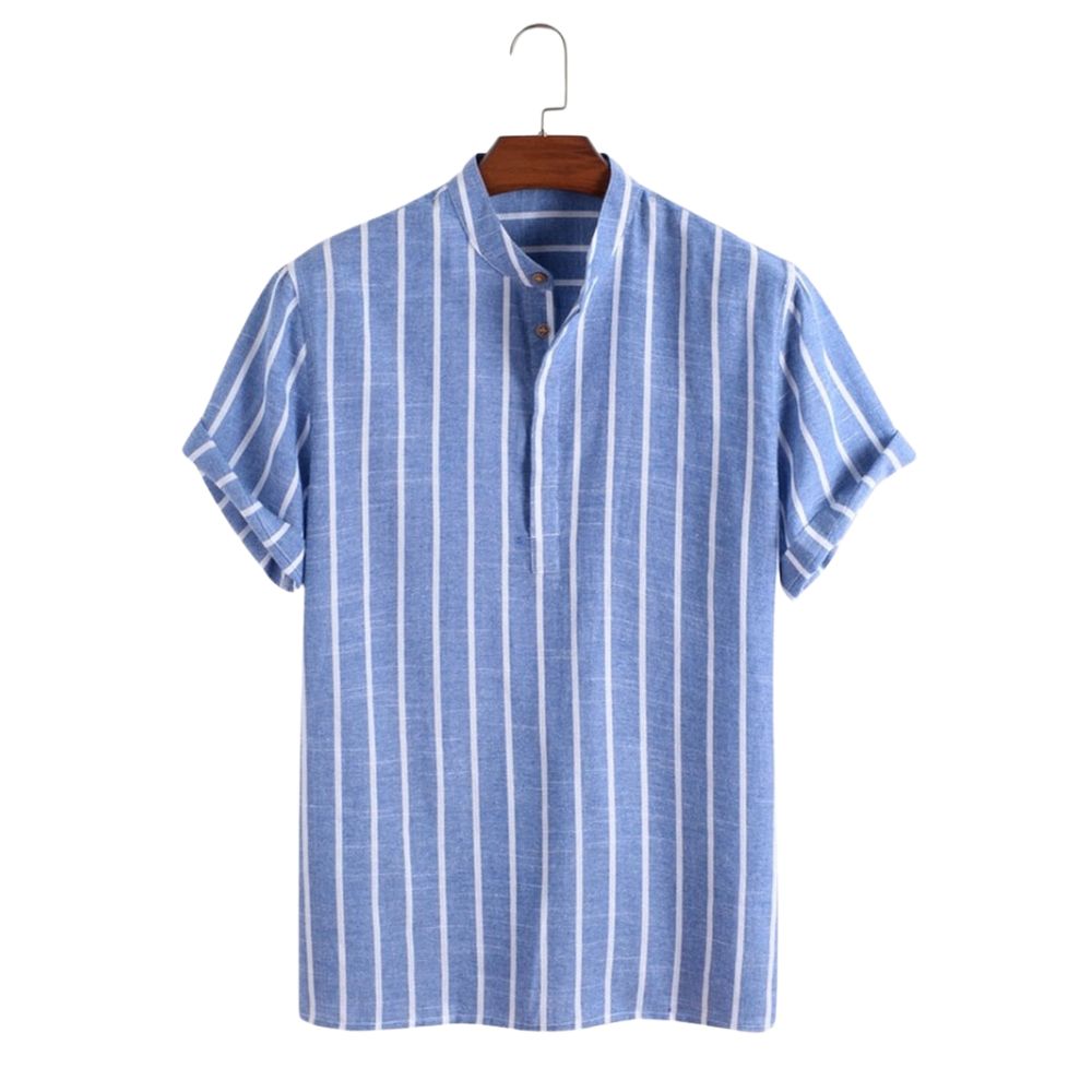 Camisa Manga Curta Marcanzzi Sierra MZ589 listrada em cores variadas, tecido leve e confortável, ideal para looks casuais e sofisticados.
