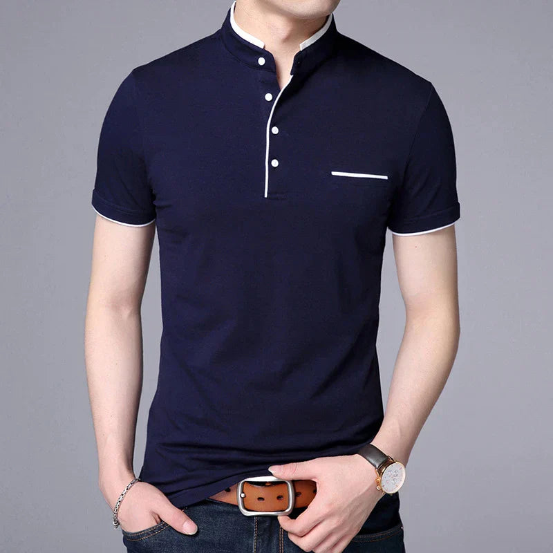 Camisa Polo Masculina Romenzi Beyond RZ079, confeccionada em algodão e poliéster, com toque suave e design versátil para diferentes ocasiões.