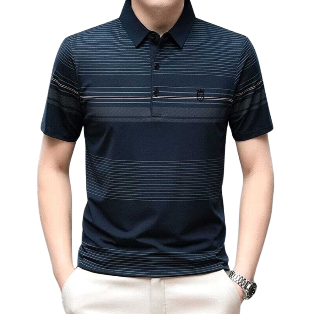 Camisa Polo Masculina Romenzi Coudy RZ077, confeccionada em algodão e poliéster, com design clássico e ideal para looks casuais ou elegantes.