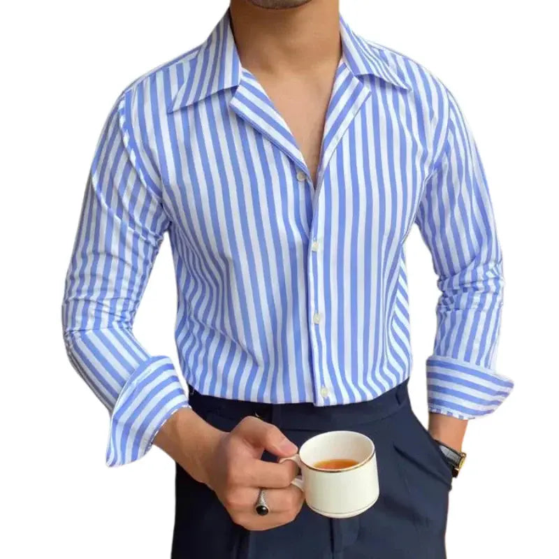 Camisa Social Masculina Listrada Marcanzzi MZ087, slim fit, em algodão premium, elegante e confortável, ideal para ambientes profissionais e eventos sociais.