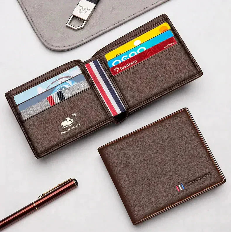 Carteira Masculina de Couro Bison Marcanzzi MZ479 em couro PU premium com design funcional e elegante para praticidade e organização diária.