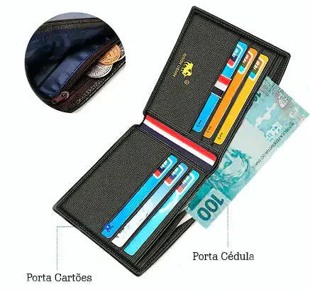 Carteira Masculina de Couro Bison Marcanzzi MZ479 em couro PU premium com design funcional e elegante para praticidade e organização diária.