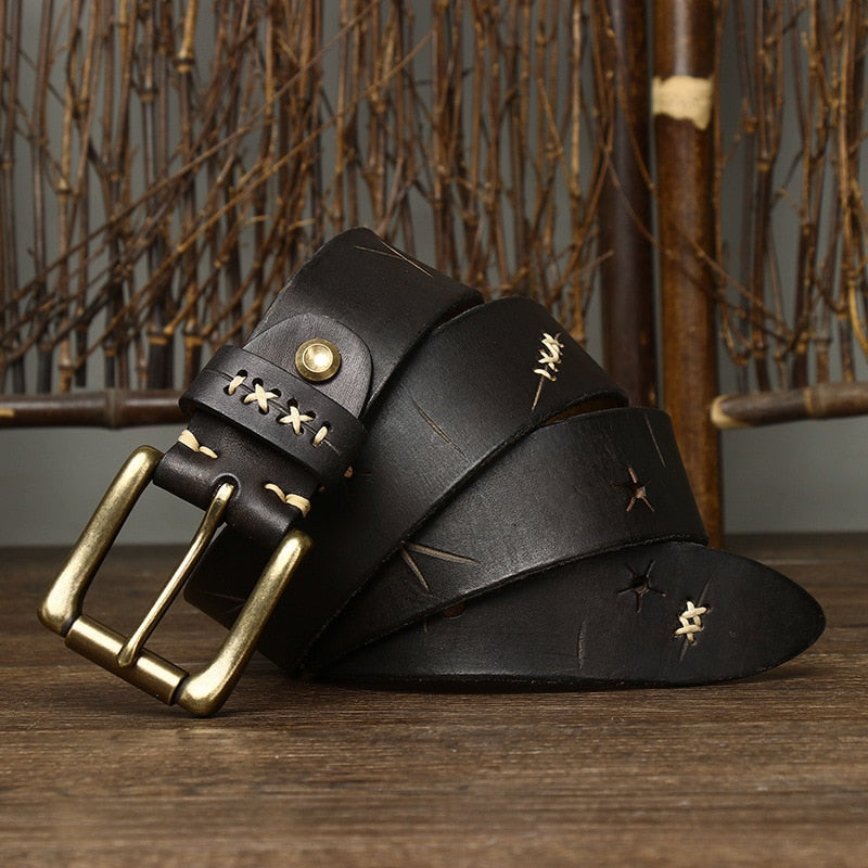 Cinto Masculino de Couro Marcanzzi MZ467: sofisticação e resistência com design vintage, fivela robusta, ideal para looks sociais e casuais.