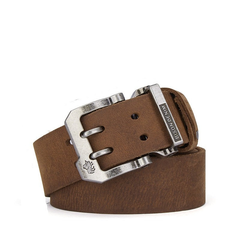 Cinto Masculino de Couro Romenzi Denim RZ459 artesanal com couro de bison e fivela metálica, perfeito para looks casuais ou sociais com estilo.