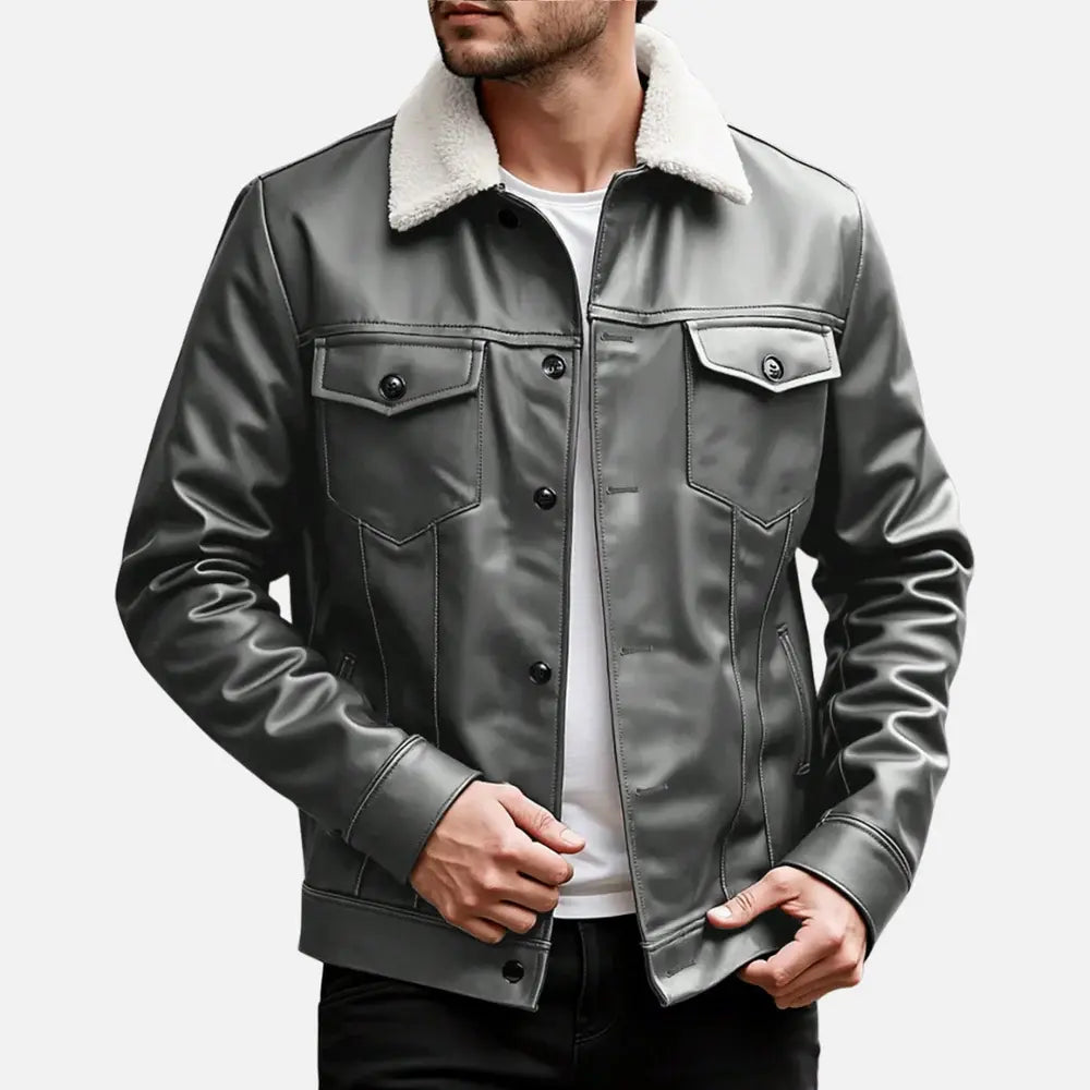 Jaqueta de Couro Masculina Marcanzzi MZ027: design moderno, gola de pelo sintético, resistência e conforto. Ideal para estilo em dias frios.