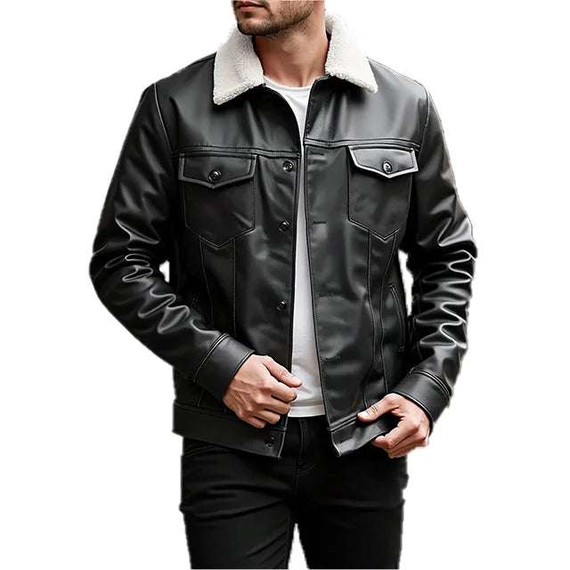 Jaqueta de Couro Masculina Marcanzzi MZ027: design moderno, gola de pelo sintético, resistência e conforto. Ideal para estilo em dias frios.