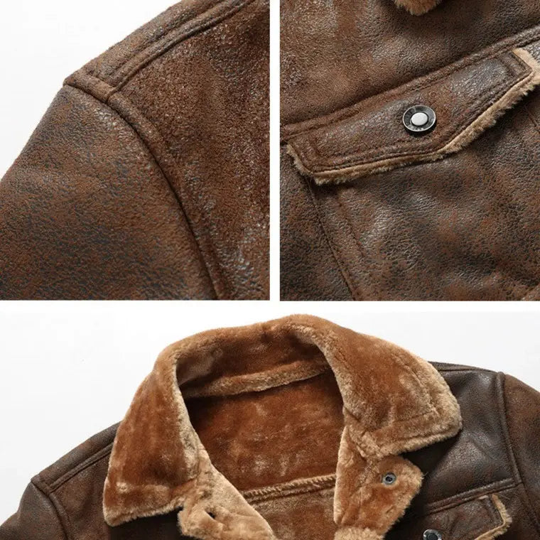 Jaqueta Masculina de Couro Marcanzzi Harbe MZ119 feita em couro legítimo, com interior em veludo e costuras reforçadas para elegância e durabilidade.