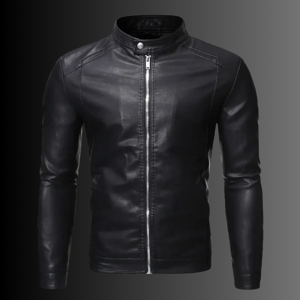 Jaqueta Masculina de Couro Marcanzzi Classic MZ117 feita em couro genuíno, com costuras reforçadas, interior macio e design sofisticado para dias frios.