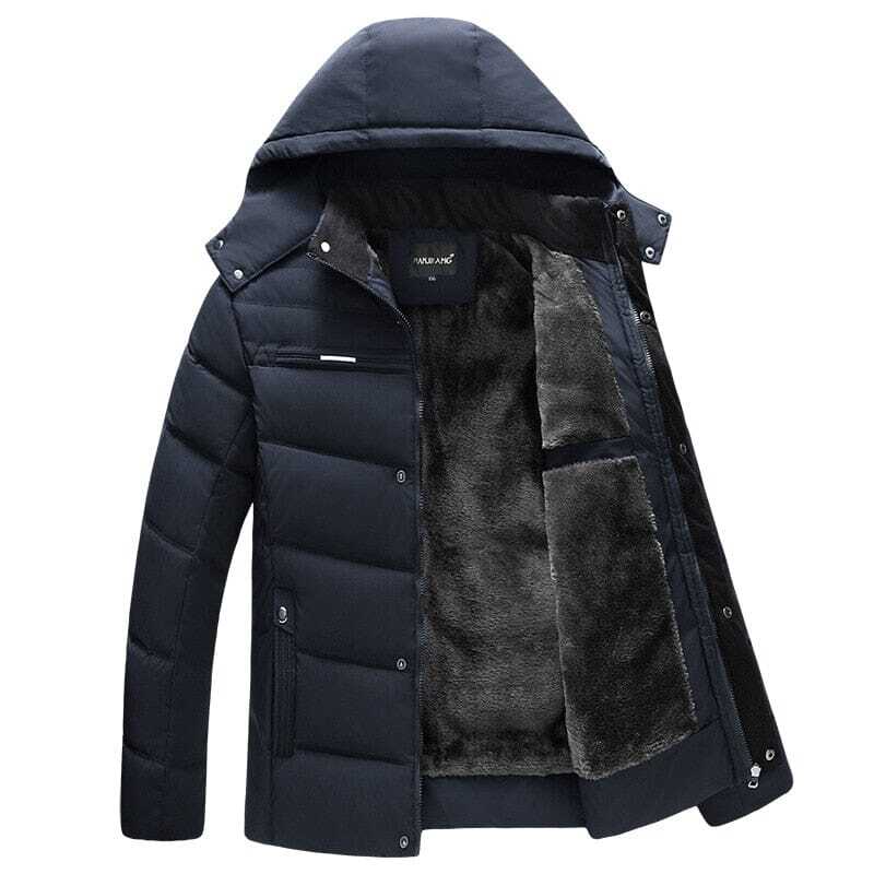 Jaqueta Masculina Inverno Warmcover Marcanzzi MZ025: tecido acolchoado, capuz removível, proteção térmica até -15°C, design moderno e ergonômico.