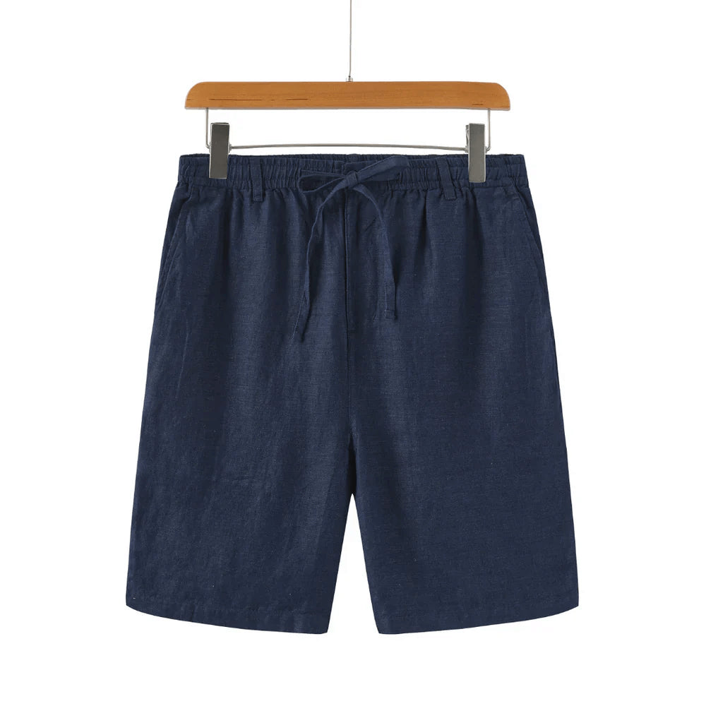 Bermuda de Linho Masculina Marcanzzi MZ954 em linho premium, caimento clássico e toque suave, ideal para estilo Old Money, conforto e elegância.