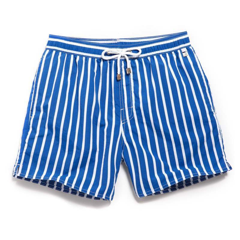 Bermuda Masculina Praia Listrada Marcanzzi MZ948 em tecido leve com estampa listrada clássica, secagem rápida e caimento moderno para estilo versátil.