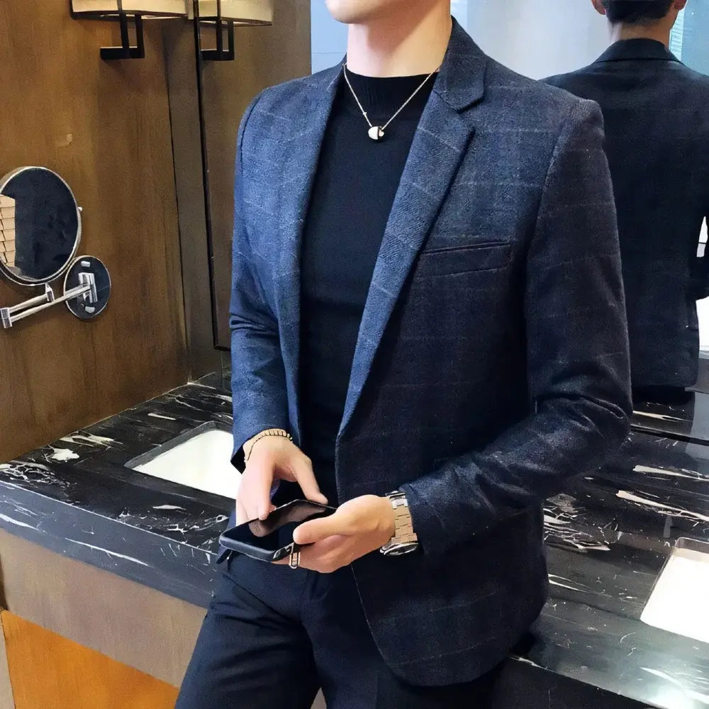 Blazer Masculino Dapper Marcanzzi MZ063 em alfaiataria premium com tecnologia respirável. Sofisticação e conforto em qualquer ocasião.