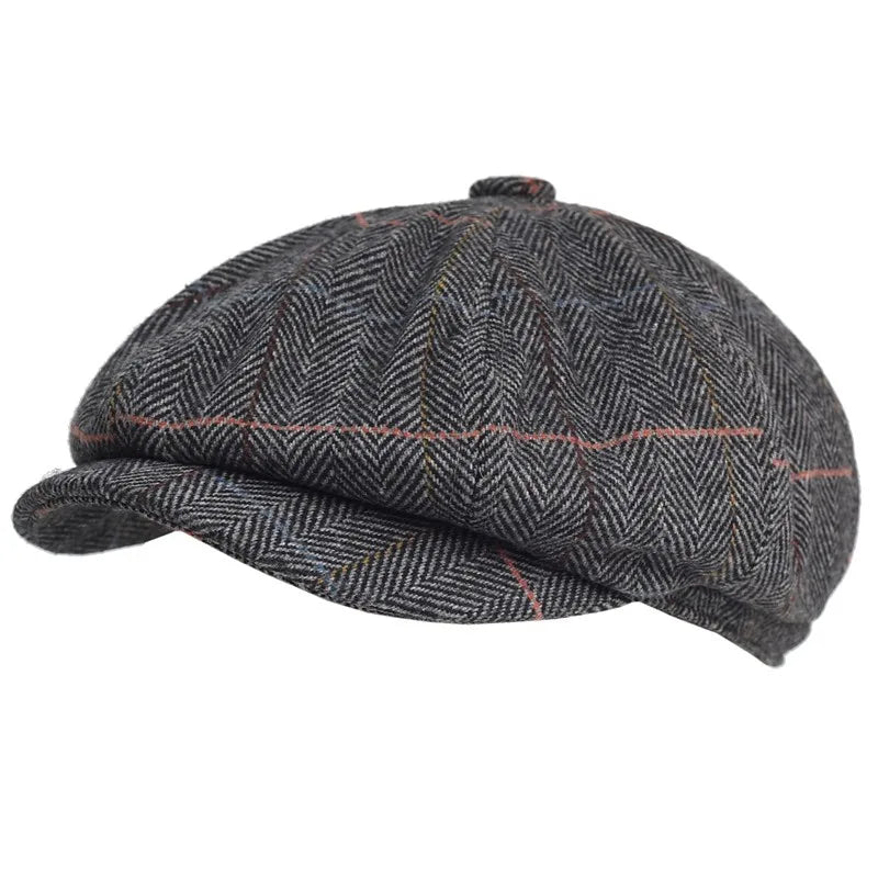 Boina Masculina de Lã Classic Marcanzzi MZ272 em lã e poliéster, estilo britânico, ajuste confortável e cores cinza, azul e marrom.