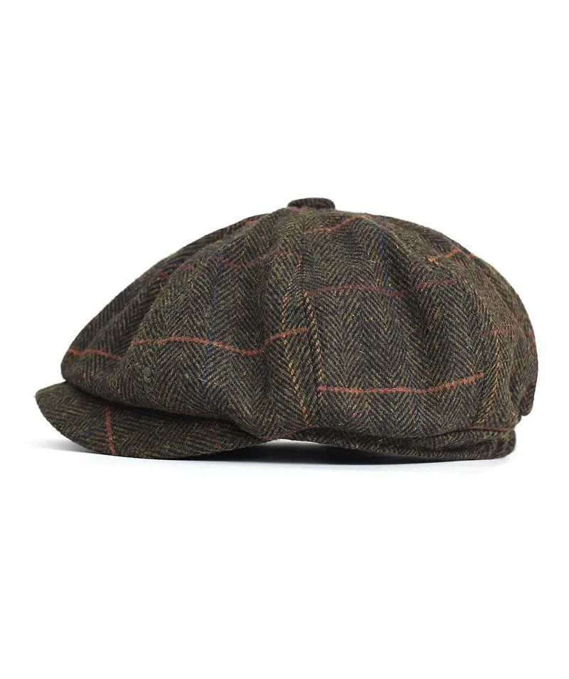 Boina Masculina de Lã Classic Marcanzzi MZ272 em lã e poliéster, estilo britânico, ajuste confortável e cores cinza, azul e marrom.