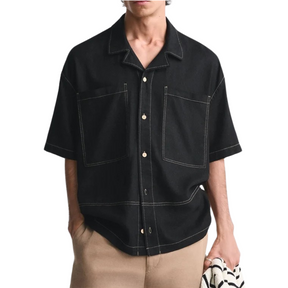 Camisa de Linho Masculina com Contraste Marcanzzi MZ791 confeccionada em linho premium, respirável e elegante, com caimento moderno e secagem rápida.
