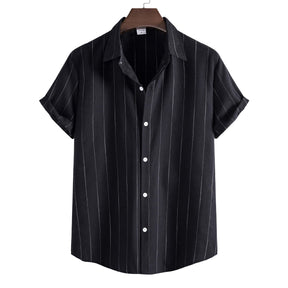 Camisa Manga Curta Marcanzzi Mare MZ582 com listras modernas, tecido leve e confortável, ideal para looks casuais e sofisticados.