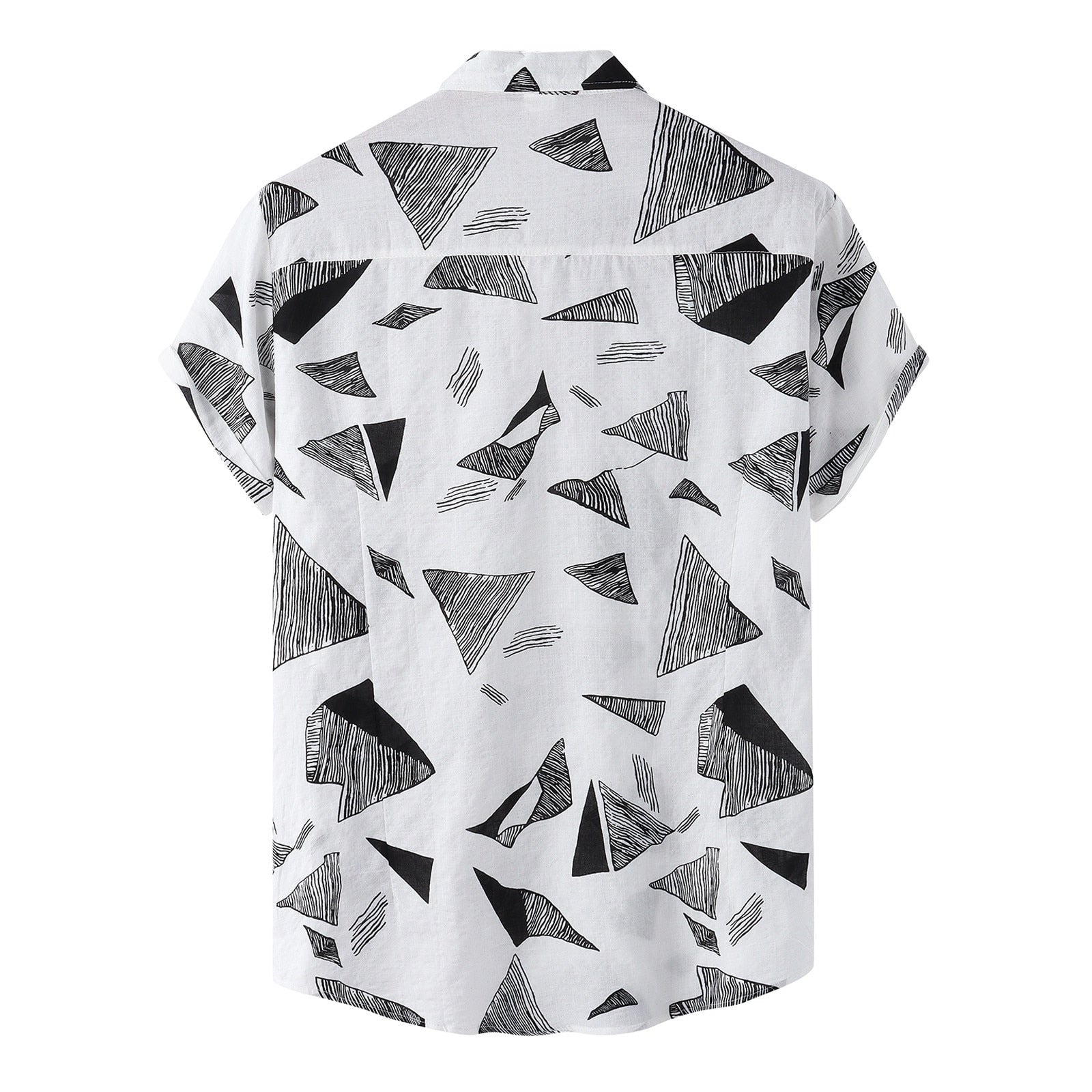 Camisa Manga Curta Marcanzzi Siena MZ588 em preto e branco com estampa geométrica, tecido leve e confortável, estilo moderno e versátil.