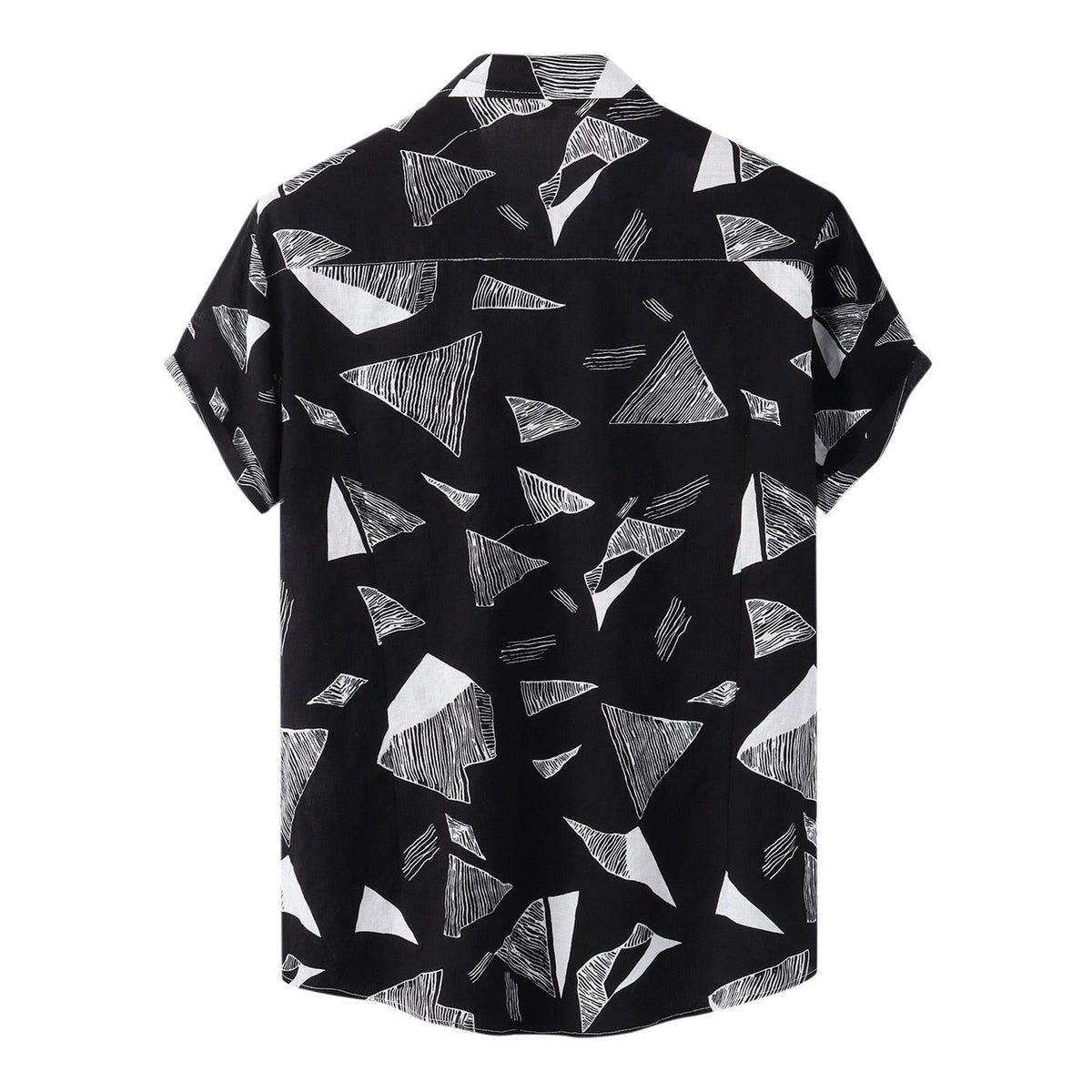 Camisa Manga Curta Marcanzzi Siena MZ588 em preto e branco com estampa geométrica, tecido leve e confortável, estilo moderno e versátil.