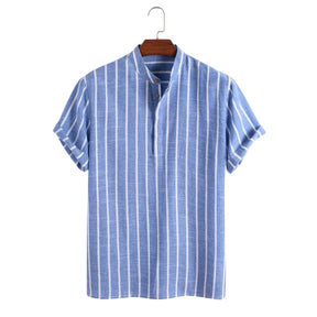 Camisa Manga Curta Marcanzzi Sierra MZ589 listrada em cores variadas, tecido leve e confortável, ideal para looks casuais e sofisticados.