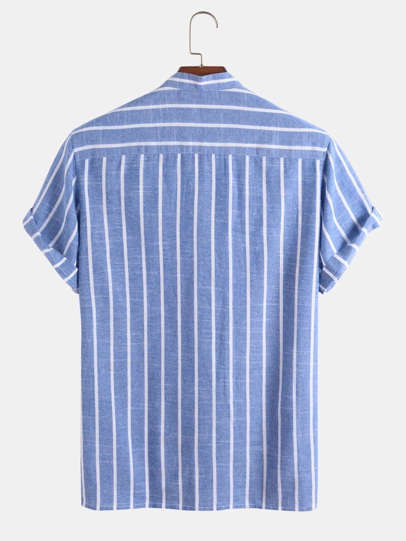 Camisa Manga Curta Marcanzzi Sierra MZ589 listrada em cores variadas, tecido leve e confortável, ideal para looks casuais e sofisticados.
