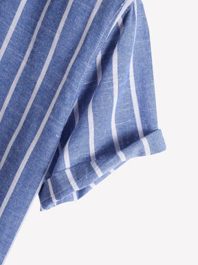 Camisa Manga Curta Marcanzzi Sierra MZ589 listrada em cores variadas, tecido leve e confortável, ideal para looks casuais e sofisticados.