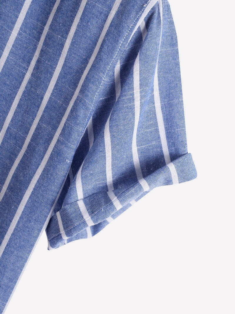 Camisa Manga Curta Marcanzzi Sierra MZ589 listrada em cores variadas, tecido leve e confortável, ideal para looks casuais e sofisticados.