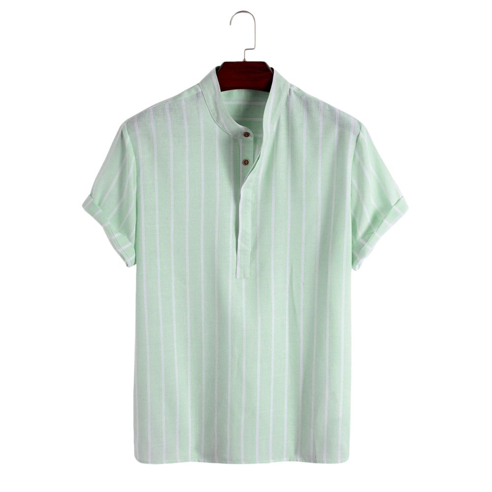 Camisa Manga Curta Marcanzzi Sierra MZ589 listrada em cores variadas, tecido leve e confortável, ideal para looks casuais e sofisticados.