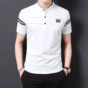 Camisa Polo Masculina Romenzi Elite RZ080, confeccionada em algodão e poliéster, com design versátil, ideal para o dia a dia e ocasiões elegantes.