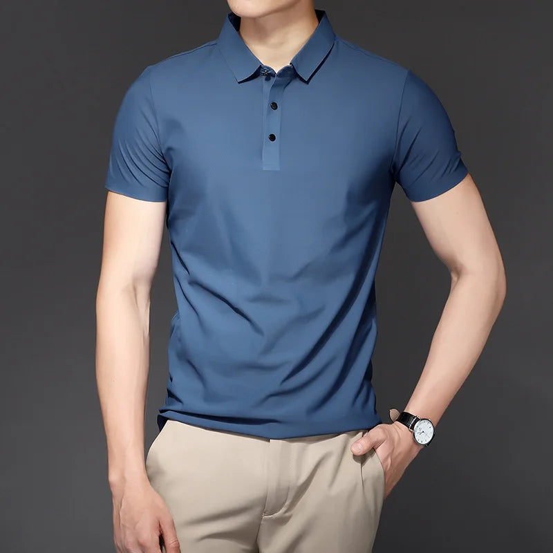 Camisa Polo Masculina Seda Gelo Marcanzzi MZ013 com tecido antitranspirante, não amassa, toque suave, ideal para estilo e conforto em qualquer ocasião.