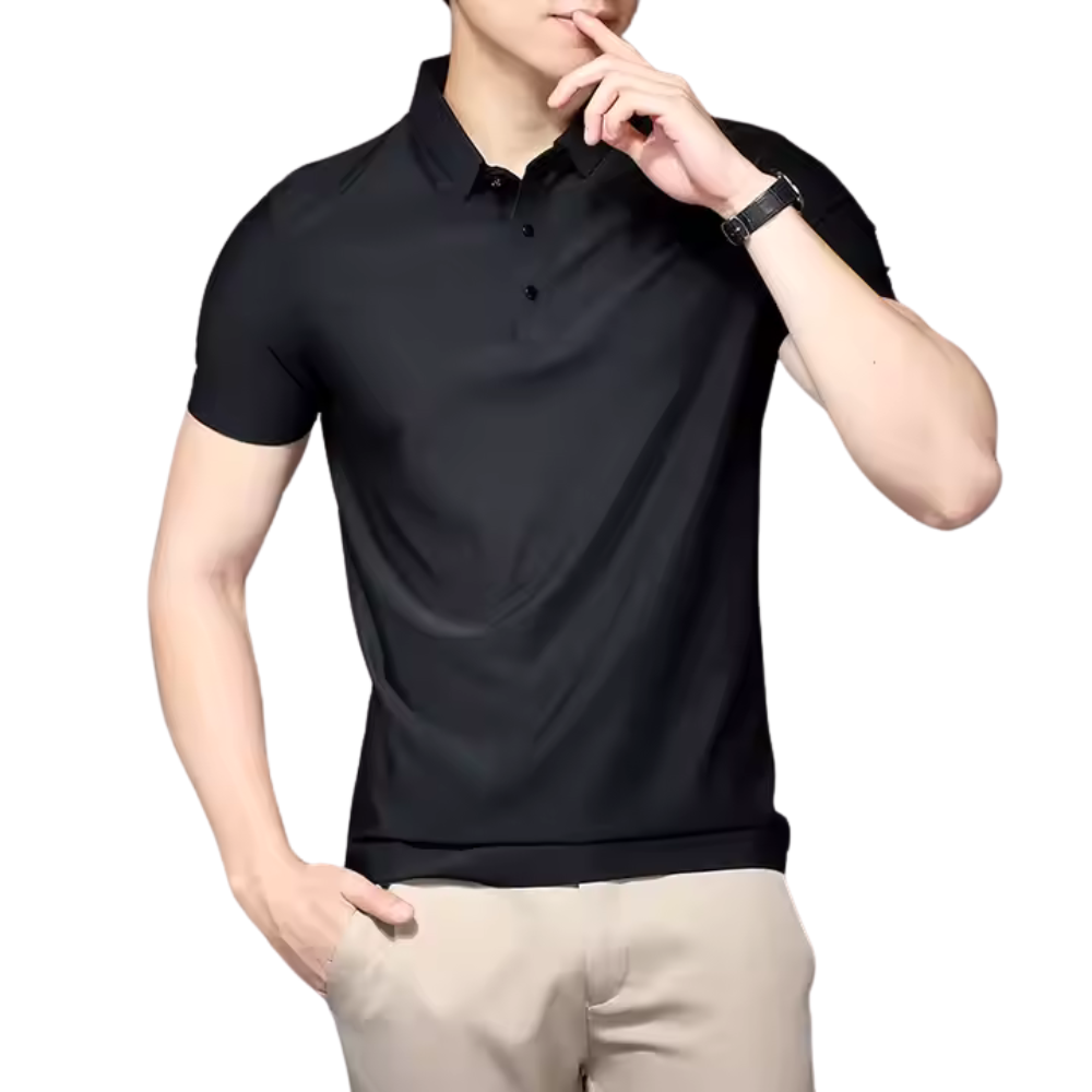 Camisa Polo Masculina Seda Gelo Marcanzzi MZ013 com tecido antitranspirante, não amassa, toque suave, ideal para estilo e conforto em qualquer ocasião.