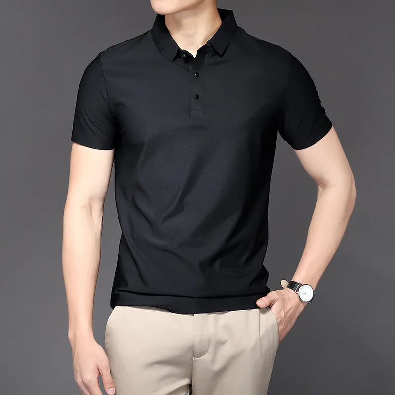 Camisa Polo Masculina Seda Gelo Marcanzzi MZ013 com tecido antitranspirante, não amassa, toque suave, ideal para estilo e conforto em qualquer ocasião.