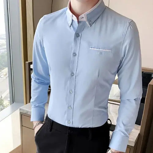 Camisa Social Masculina Marcanzzi MZ017: elegância e conforto com modelagem slim fit. Tecido premium de algodão e poliéster para leveza e durabilidade.