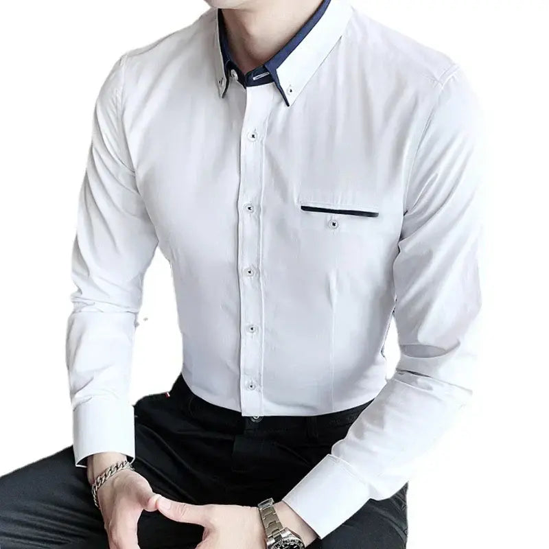 Camisa Social Masculina Marcanzzi MZ017: elegância e conforto com modelagem slim fit. Tecido premium de algodão e poliéster para leveza e durabilidade.