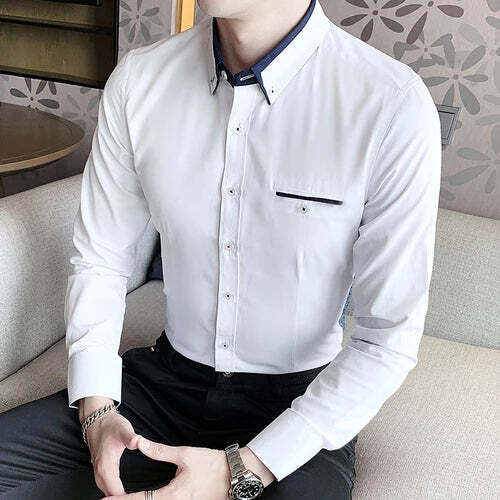Camisa Social Masculina Marcanzzi MZ017: elegância e conforto com modelagem slim fit. Tecido premium de algodão e poliéster para leveza e durabilidade.