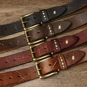 Cinto Masculino de Couro Marcanzzi MZ467: sofisticação e resistência com design vintage, fivela robusta, ideal para looks sociais e casuais.