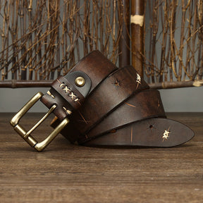 Cinto Masculino de Couro Marcanzzi MZ467: sofisticação e resistência com design vintage, fivela robusta, ideal para looks sociais e casuais.